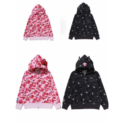  BAPE Camo Zip Hoodie Pink and Black 01
