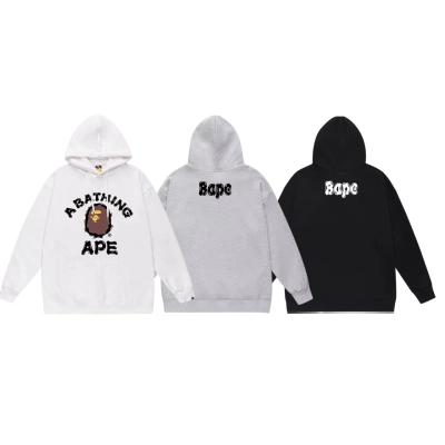 BAPE Brush Script Ape Head Pullover Hoodie Black/White/Gray 01