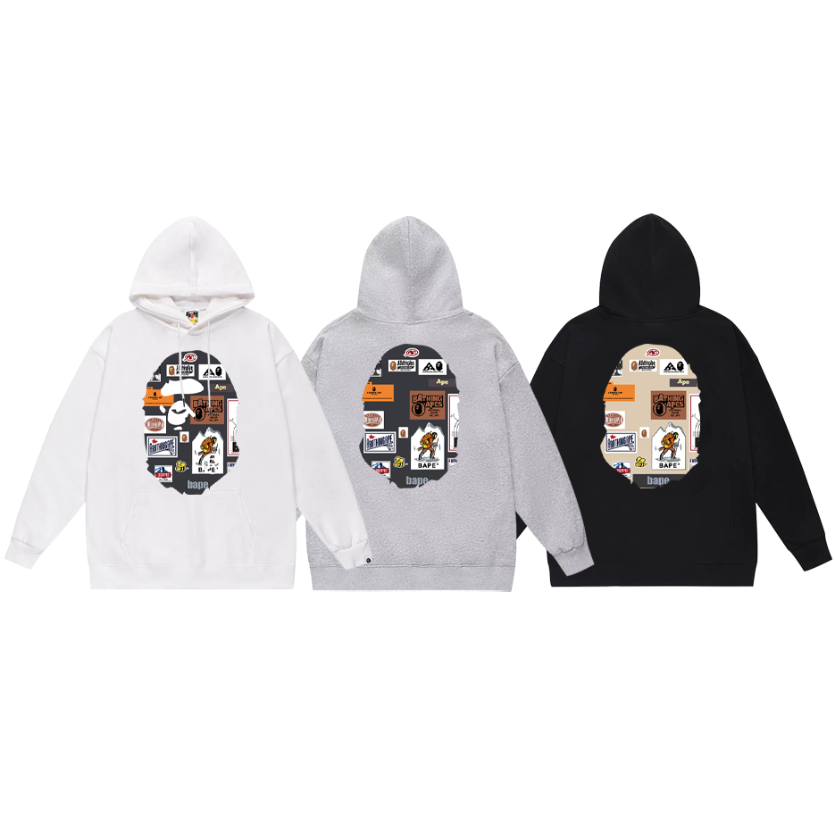 BAPE Multi Camo Signature Ape Head Pullover Hoodie Black/White/Gray