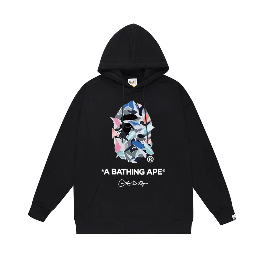 BAPE Multi Camo Signature Ape Head Pullover Hoodie Black/White/Gray