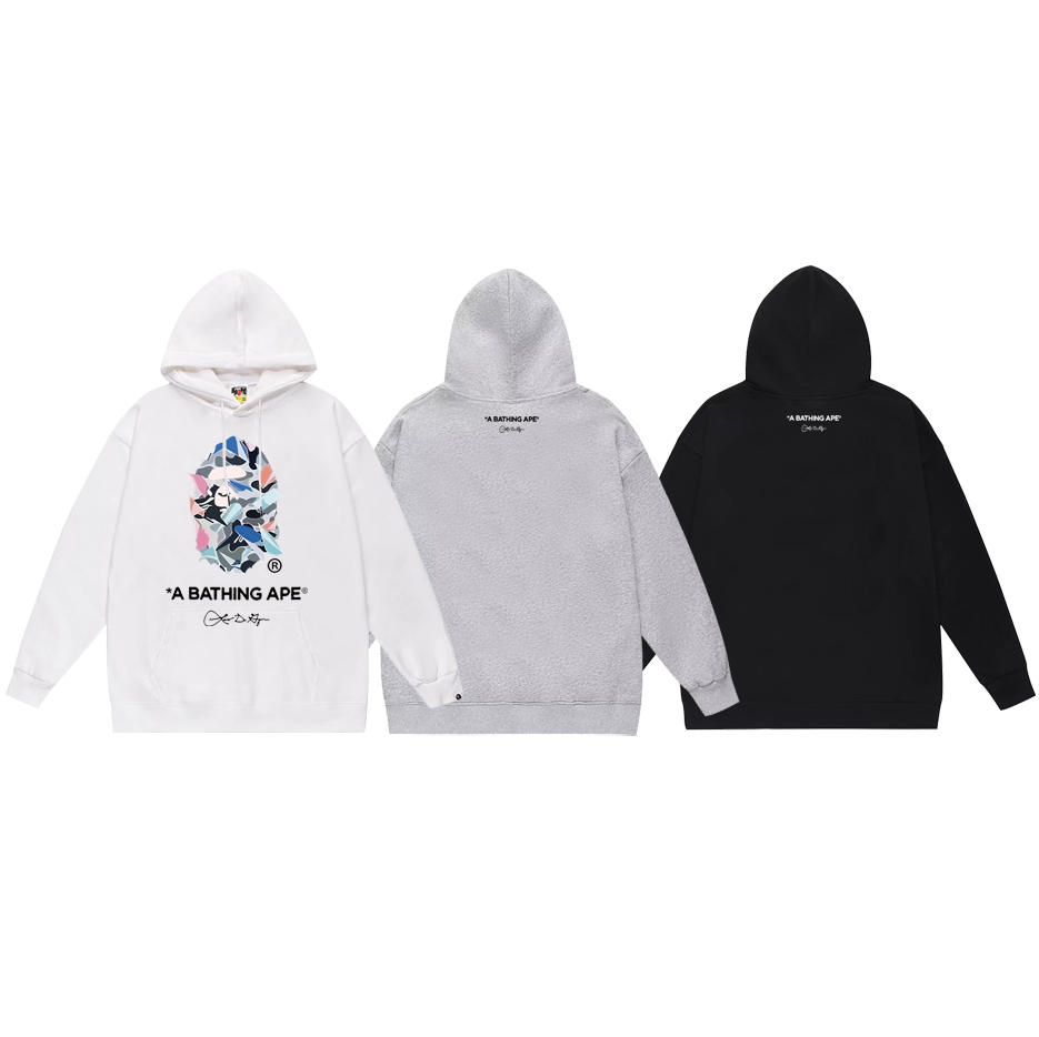 BAPE Multi Camo Signature Ape Head Pullover Hoodie Black/White/Gray