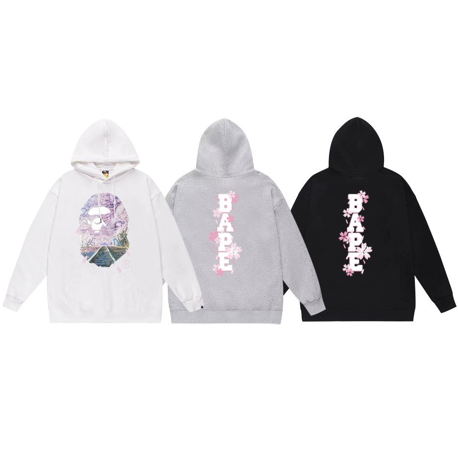 BAPE Sakura Photo Ape Head Pullover Hoodie Black/White/Gray