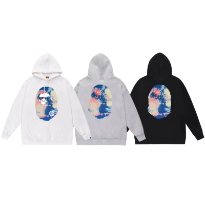 BAPE Tie Dye Ape Head Pullover Hoodie Black/White/Gray 01