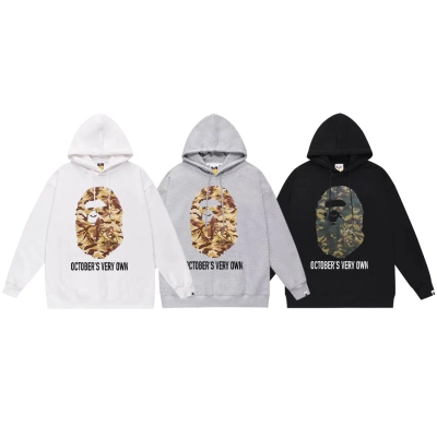  BAPE x OVO Camo Ape Head Pullover Hoodie Black/White/Gray 01