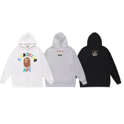 BAPE Multicolor Logo Ape Head Pullover Hoodie Black/White/Gray 01