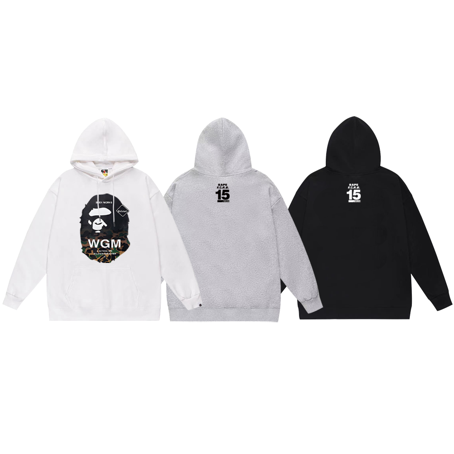 BAPE x F.C. Real Bristol WGM Ape Head Pullover Hoodie Black/White/Gray