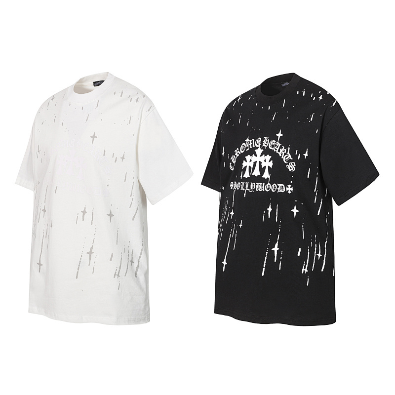 Chrome Hearts 25SS Meteor Shower Cross Short Sleeve T-Shirt Black/White