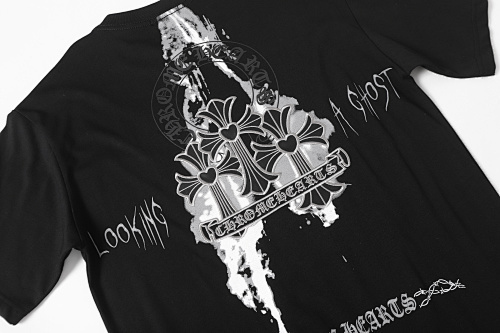 Chrome Hearts  Triple Cross Horseshoe Splatter Short Sleeve T-Shirt Black/White