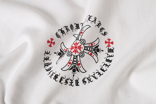Chrome Hearts Red Ornate Cross Circle Short Sleeve T-Shirt Black/White