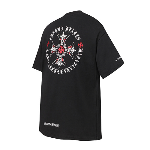 Chrome Hearts Red Ornate Cross Circle Short Sleeve T-Shirt Black/White