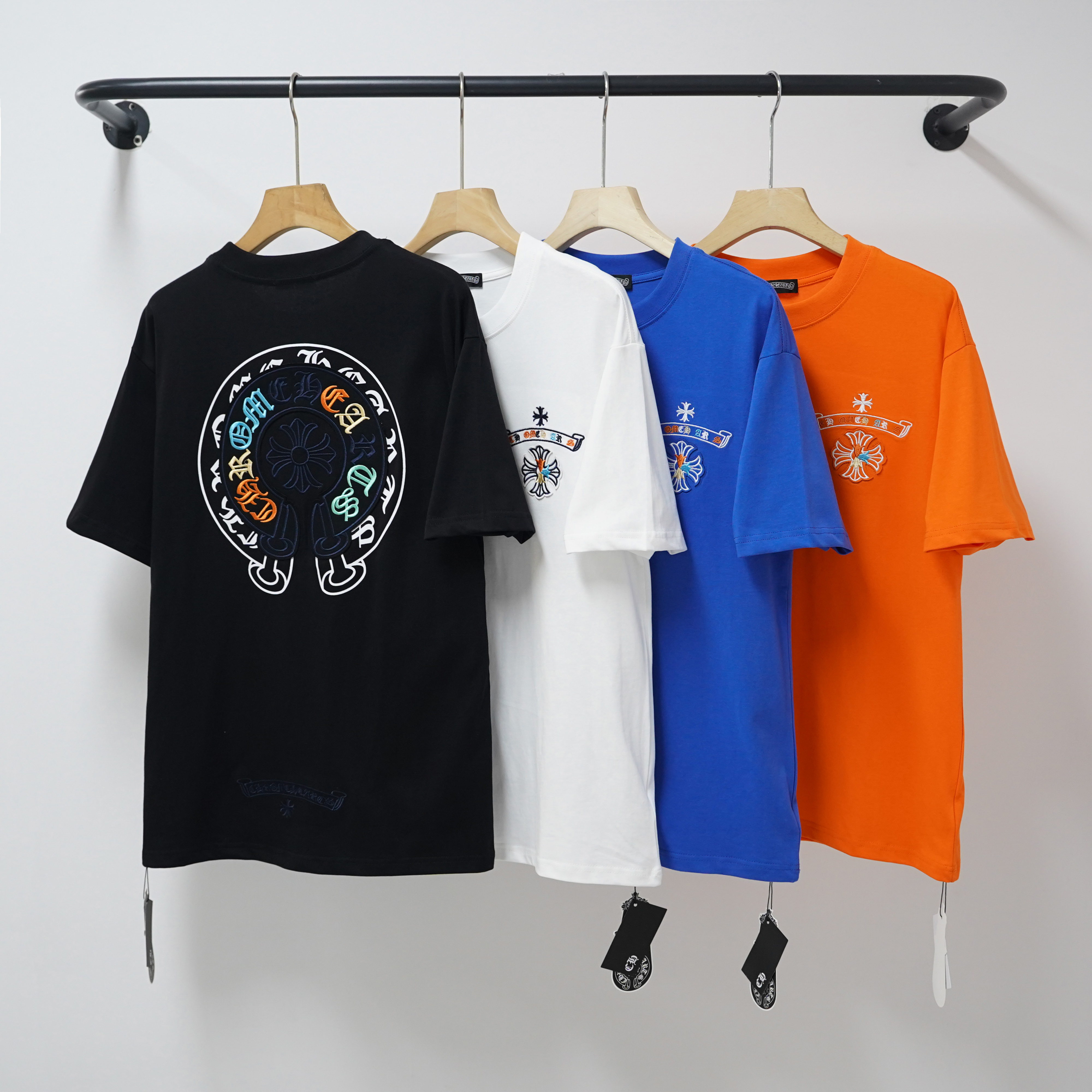 Chrome Hearts Colorful Letters Horseshoe Embroidered T-Shirt Black/White/Blue/Orange