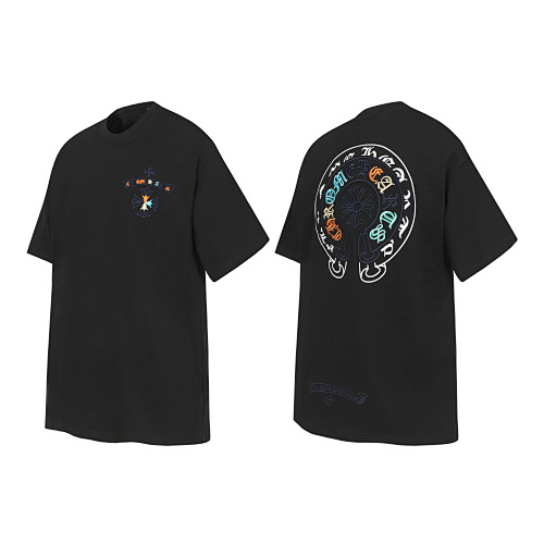 Chrome Hearts Colorful Letters Horseshoe Embroidered T-Shirt Black/White/Blue/Orange