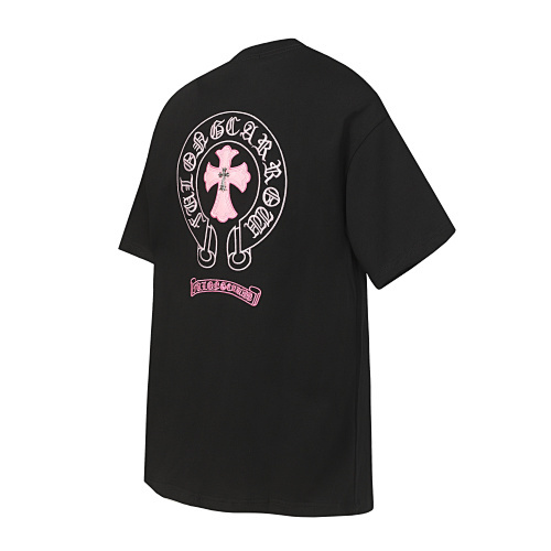 Chrome Hearts Triple Cross Embroidered  T-Shirt Black/White/Pink
