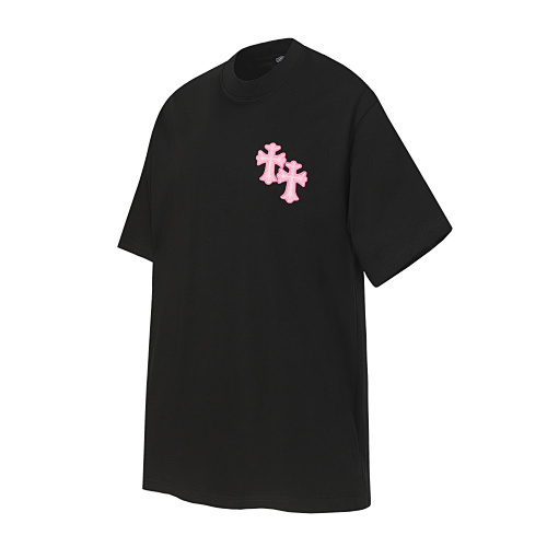 Chrome Hearts Triple Cross Embroidered  T-Shirt Black/White/Pink