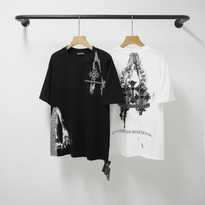Chrome Hearts  Triple Cross Horseshoe Splatter Short Sleeve T-Shirt Black/White 01
