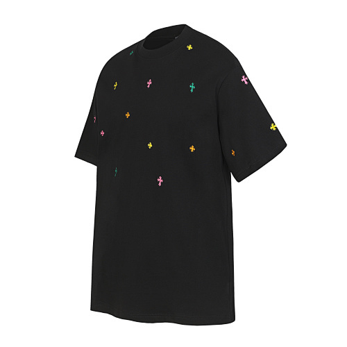  Chrome Hearts All Over Colorful Crosses Embroidered T-Shirt Black/White