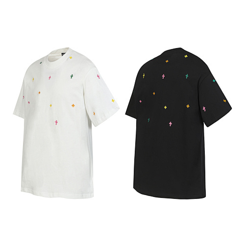  Chrome Hearts All Over Colorful Crosses Embroidered T-Shirt Black/White