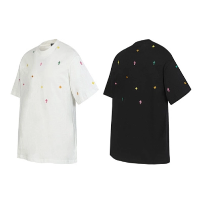  Chrome Hearts All Over Colorful Crosses Embroidered T-Shirt Black/White 01
