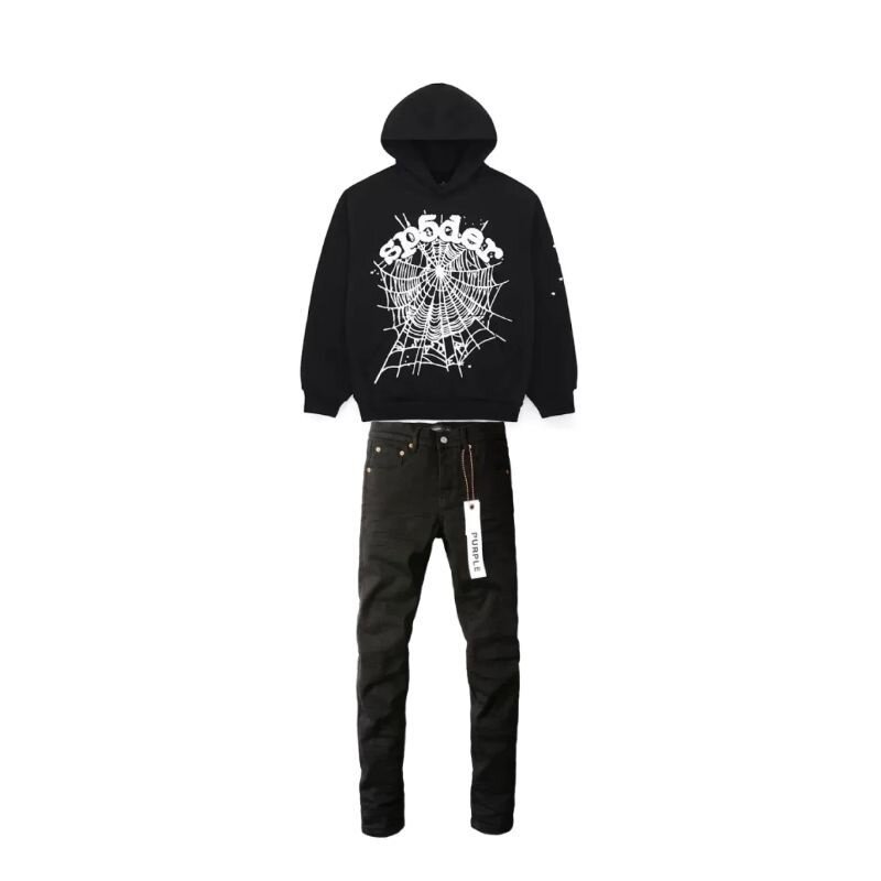 Spider Worldwide BLACK OG WEB HOODIE + Purple Brand Fashion Men Jeans 4