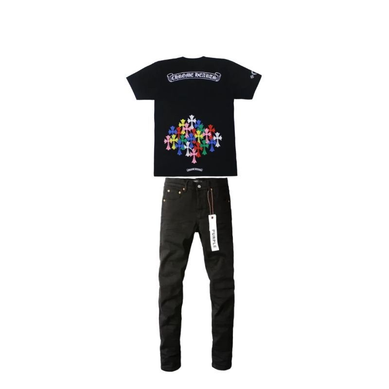 Chrome Hearts Multi Color Cross T-shirt Black+Purple Brand Fashion Men Jeans 4