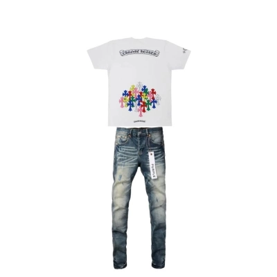 Chrome Hearts Multi Color Cross T-shirt White+Purple Brand Fashion Men Jeans YZ072417 01