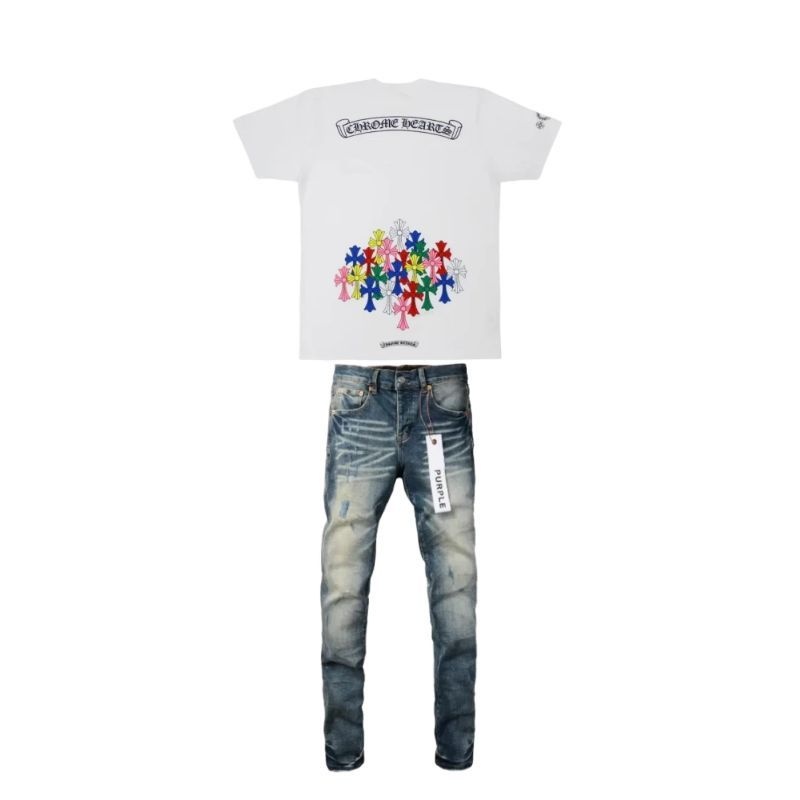 Chrome Hearts Multi Color Cross T-shirt White+Purple Brand Fashion Men Jeans YZ072417
