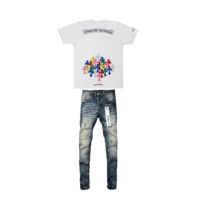 Chrome Hearts Multi Color Cross T-shirt White+Purple Brand Fashion Men Jeans YZ072417 01