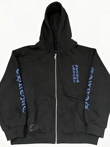 Chrome Hearts Blue Sanskrit Sleeve Zip Hoodie-79#