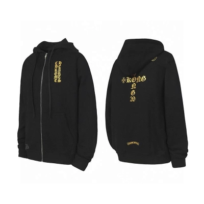 Chrome Hearts Gold Vertical Cross Zip Up Hoodie-58# 01