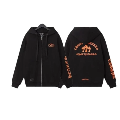 Chrome Hearts Orange Triple Cross Zip Hoodie-68# 01