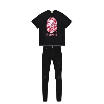 BAPE T-Shirt -#075+Amiri Black MX1 Jeans 01