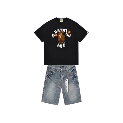 BAPE T-Shirt -#239+Purple Brand Denim Shorts PK509 01