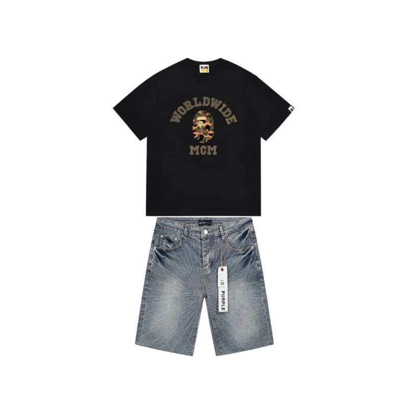 BAPE T-Shirt -#240+Purple Brand Denim Shorts PK509