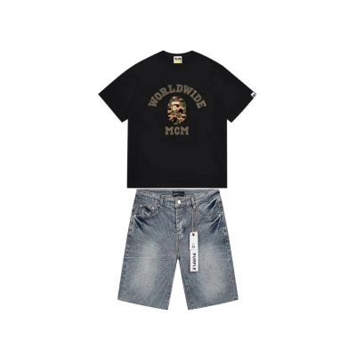BAPE T-Shirt -#240+Purple Brand Denim Shorts PK509 01