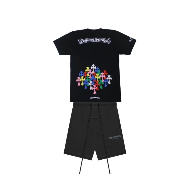 Chrome Hearts Multi Color Cross T-shirt Black+Fear of God Essentials Shorts (SS21) Black/Stretch Limo