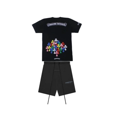 Chrome Hearts Multi Color Cross T-shirt Black+Fear of God Essentials Shorts (SS21) Black/Stretch Limo 01