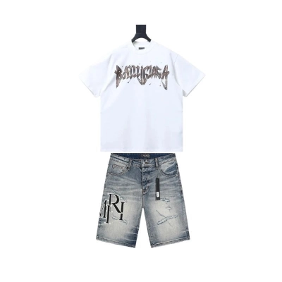 Balenciaga Heavy Matal Cotton T-shirt White+Amiri jean shorts-607# 01