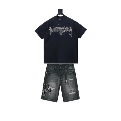 Balenciaga Heavy Matal Cotton T-shirt Black+Amiri jean shorts-605# 01