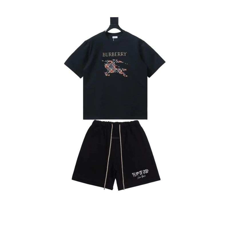 Burberry Cross Stitch EKD Cotton T-Shirt Black/White+Fear of GodSweatshort Dark 857#