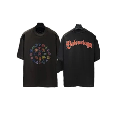 Balenciaga Gothic Logo Distressed Oversized T-Shirt -5246# 01