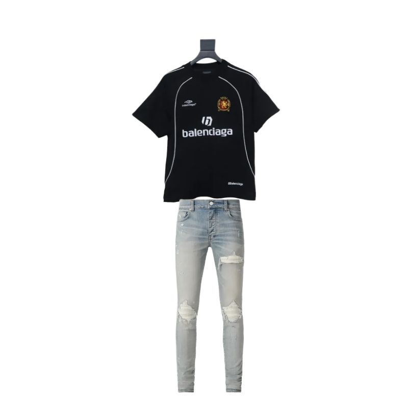 Balenciaga Lion Crest Soccer T-Shirt Black+Amiri Jeans PK0723