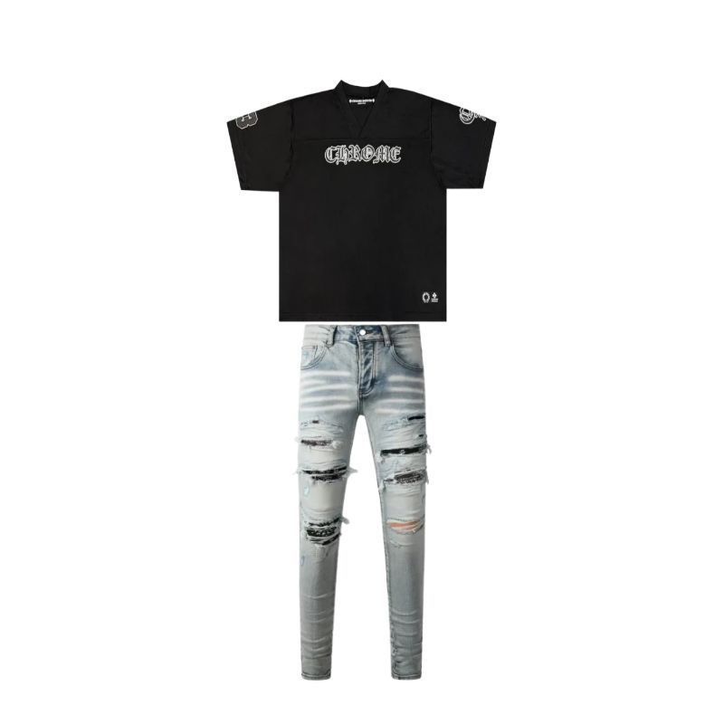 Chrome Hearts Mesh Stadium Football Jersey 'Black'+Amiri Jeans PK 8935
