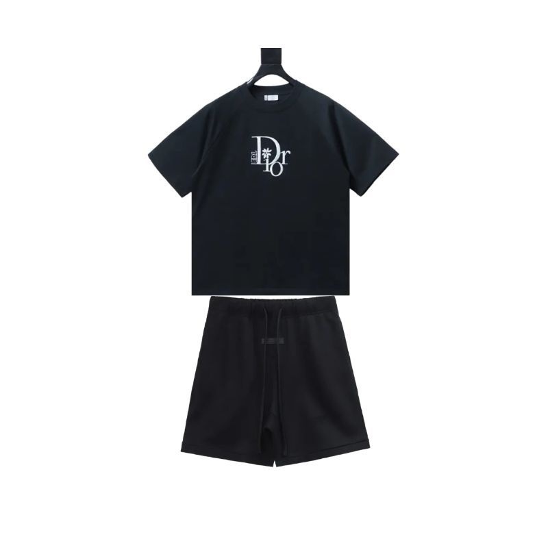 Dior relaxed-fit by erl t-shirt+Fear of God Essentials Shorts Black