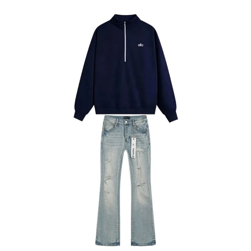 Alo Yoga 1/4 Zip Hoodie Nave Blue+Purple Brand Jeans -715#