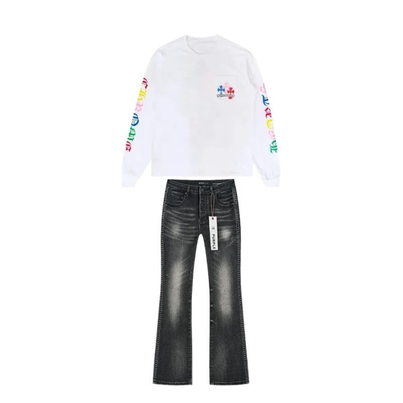 Chrome Hearts Multicolor Long-Sleeve 'White'+Purple Brand Jeans -167#
