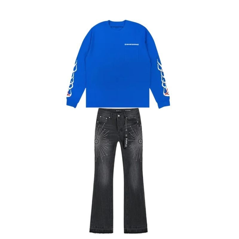 Chrome Hearts x Matty Boy Space Long-Sleeve T-Shirt 'Blue'+Purple Brand Jeans -715#