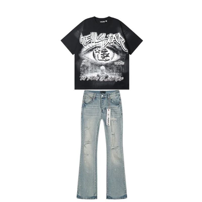Hellstar T-Shirt-6732#+Purple Brand Jeans -172#