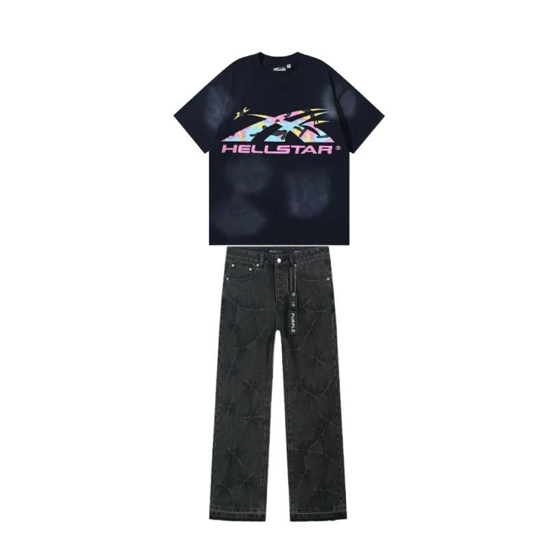 Hellstar T-Shirt -6793#+Purple Brand Jeans -802#