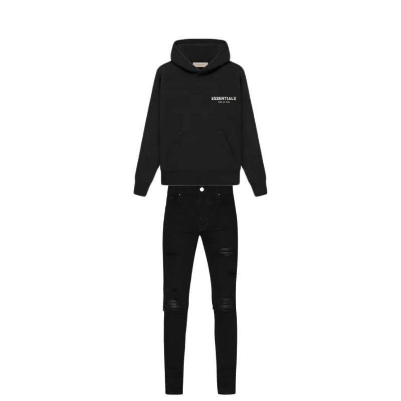 Fear of God Essentials Kids Hoodie (SS22) Stretch Limo+Amiri Black MX1 Jeans