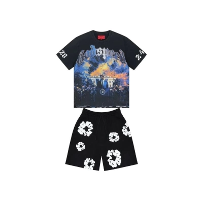Godspeed V.O.D 2024 T-Shirt #1010 Black Wash+Denim Tears The Cotton Wreath Shorts Black 01